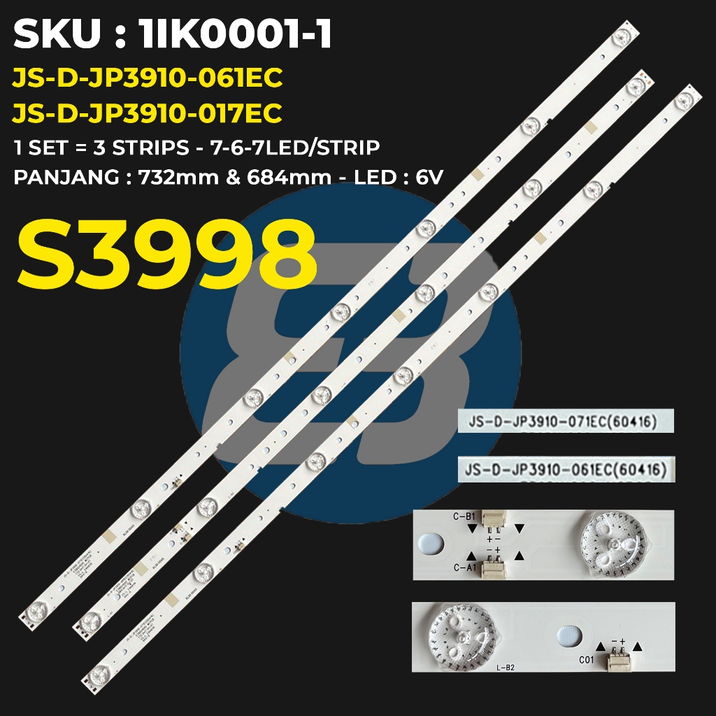 Backlight TV Ichiko 39 Inch S3998 3998 JS-D-JP3910-061EC JS-D-JP3910-017EC