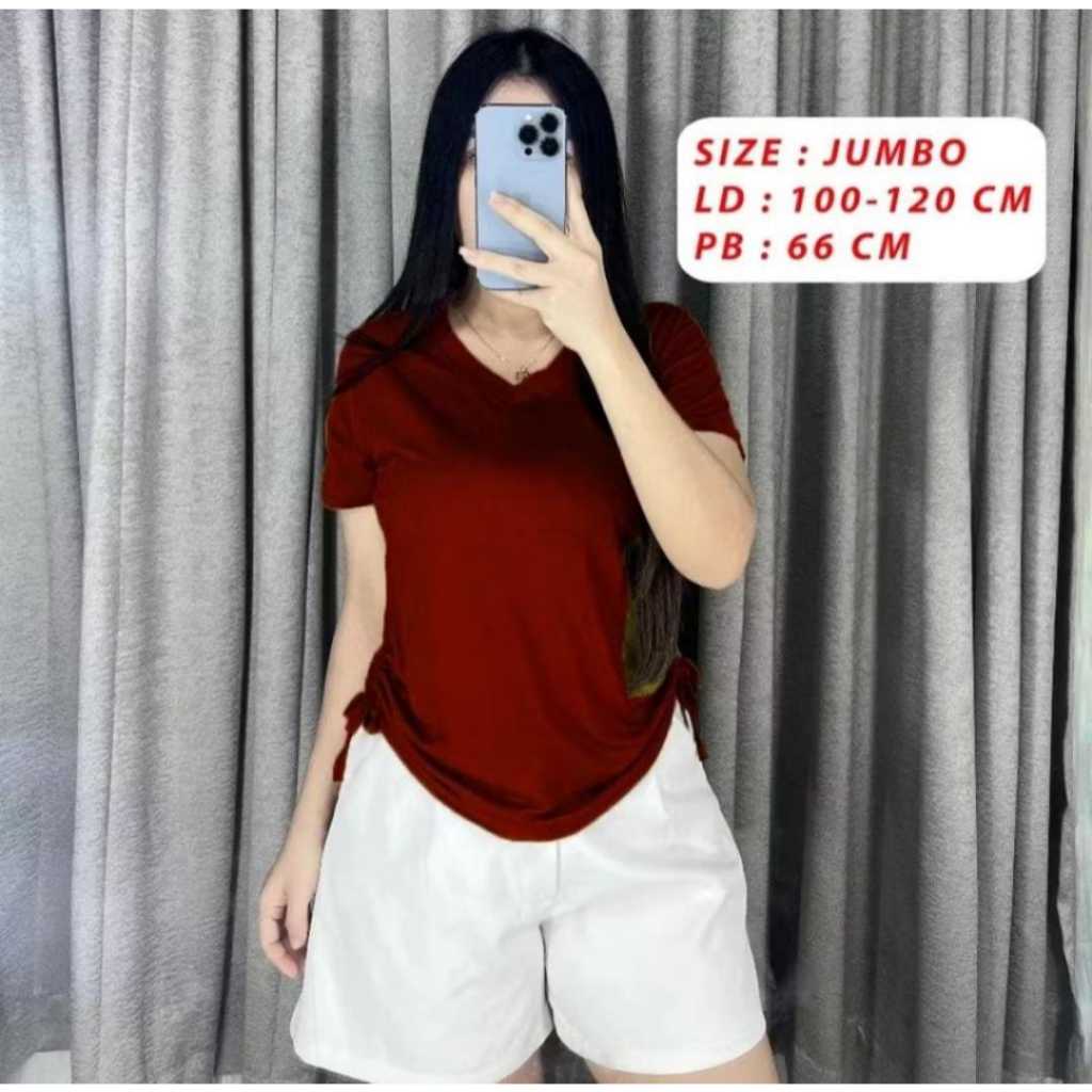 WISATA CEOLLECTION | Zoe Top Atasan Wanita Lengan Pendek Serut Samping Leher V-Neck Size JUMBO / Kao