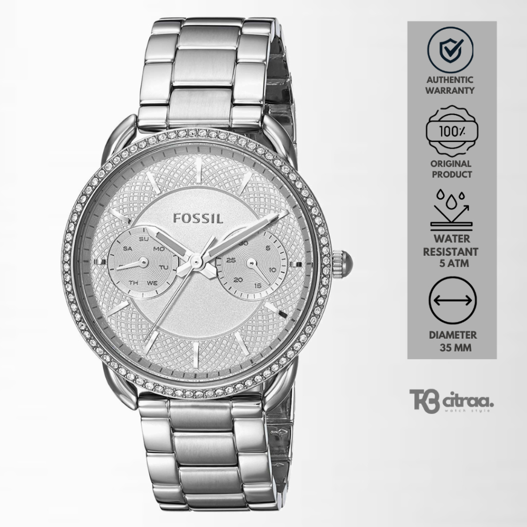 Jam Tangan Wanita Fossil Tailor Chronograph Silver Stainless Steel Mewah Original ES4262