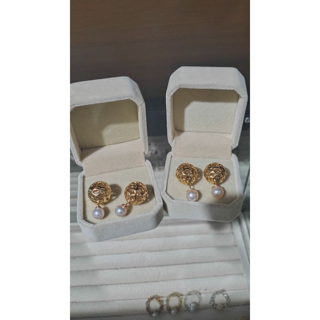 Anting rhodium mutiara laut akoya pink