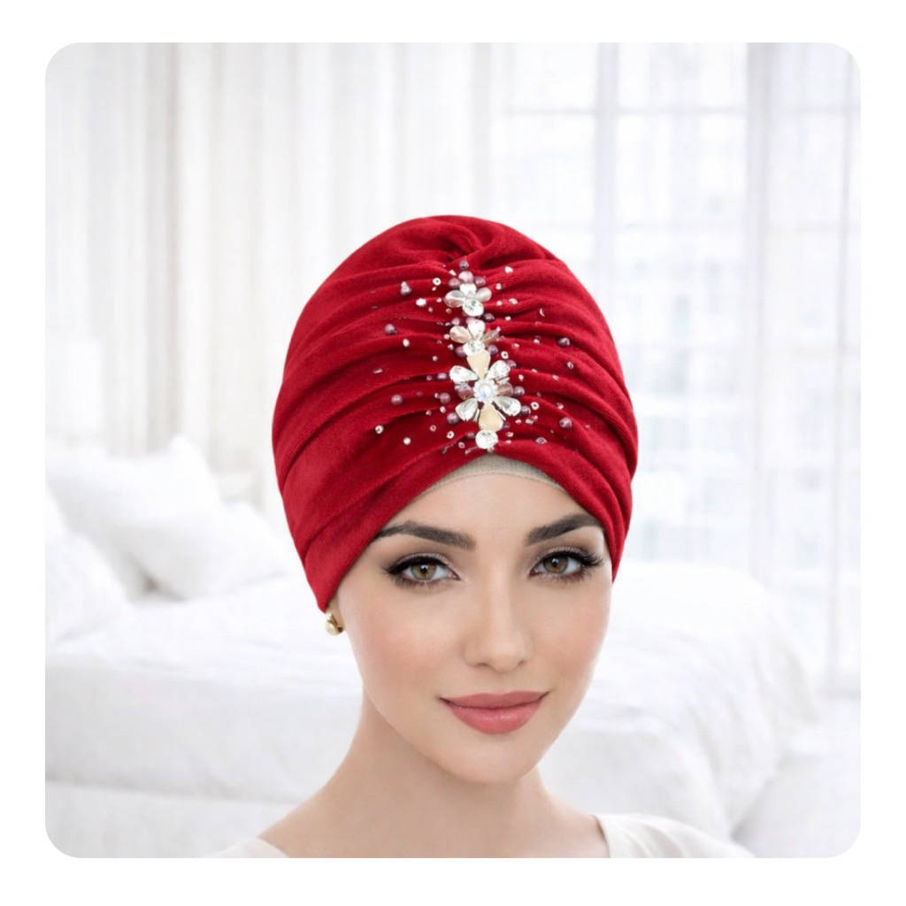 Turban dewasa Turban beludru payet Hasina Turban pesta mewah Ciput turki premium