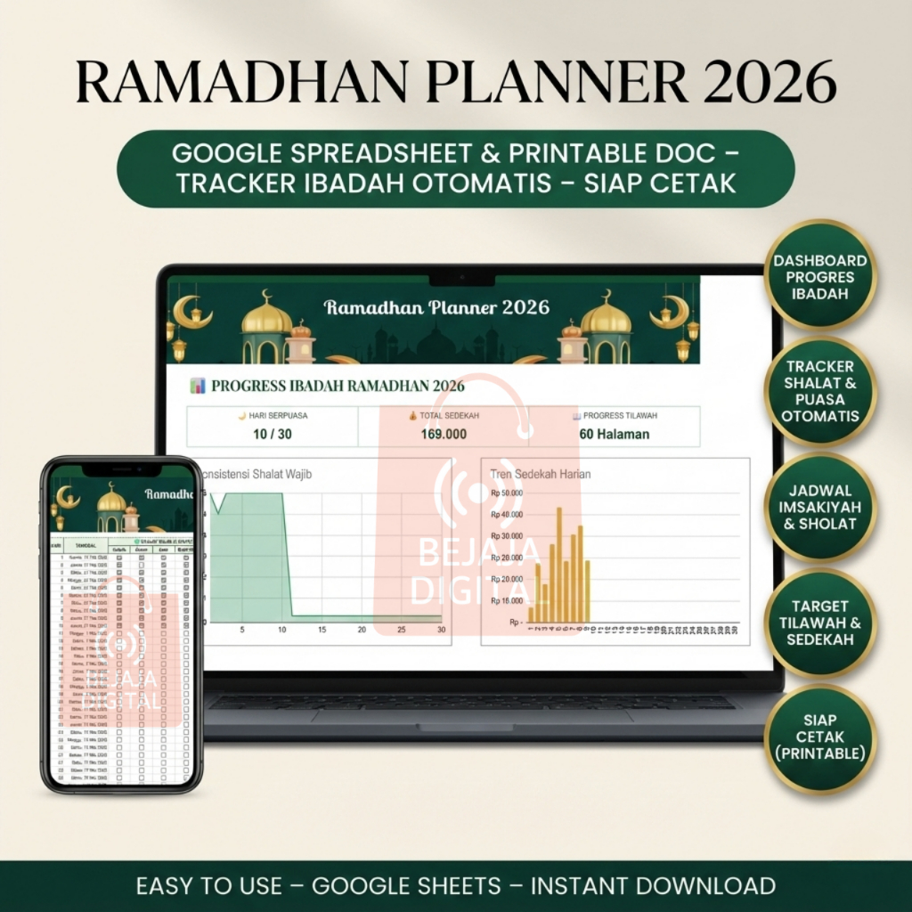 RAMADHAN PLANNER 2026 Google Spreadsheet & Printable Doc Anak Dewasa Tracker Ibadah Otomatis