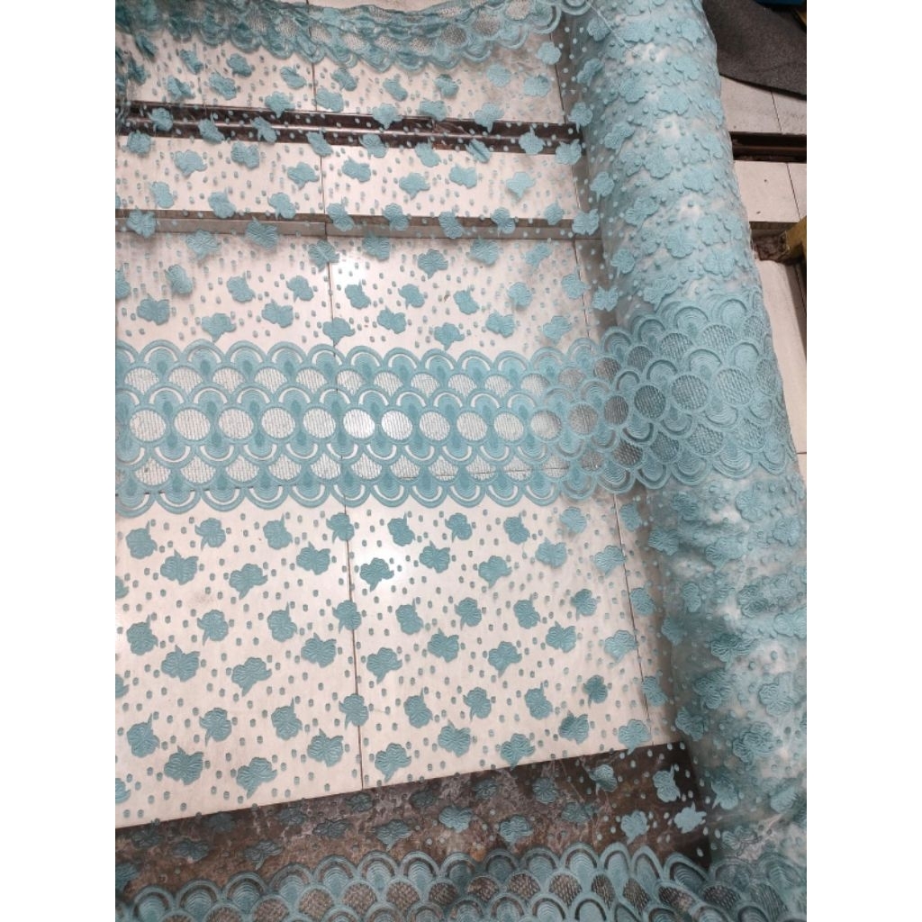 kain organza bordir meteran - harga/0,5m  - kain organza bordir bunga timbul - kain organza bordir p