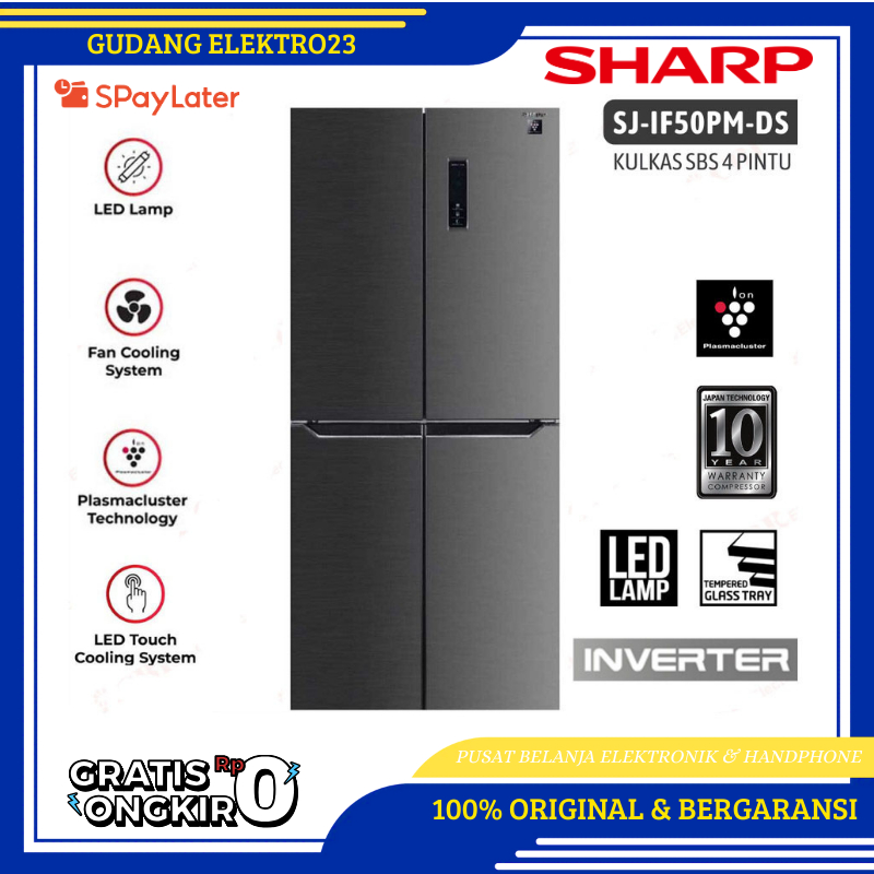 KULKAS SHARP 4 PINTU SJ-IF50PM-DS PLASMA CLUSTER INVERTER