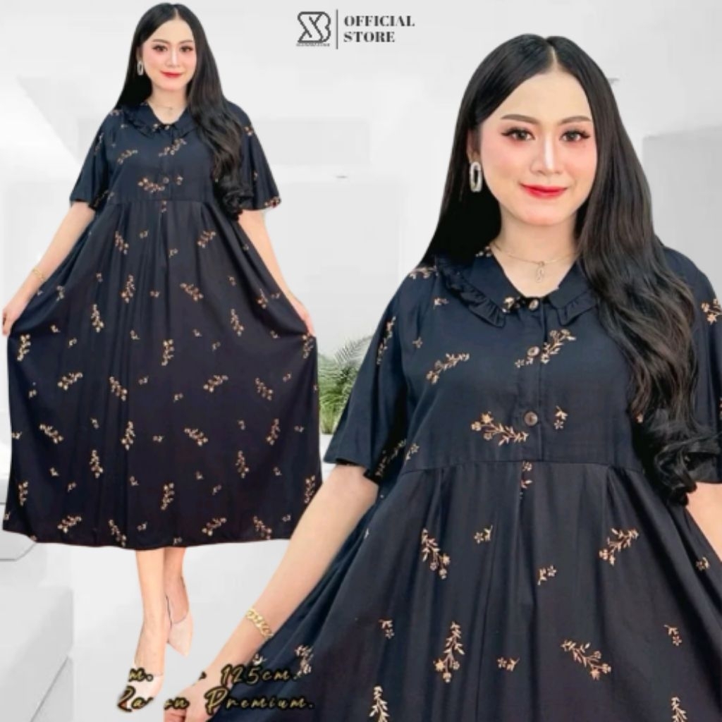 Saemoro Daster Viral Alika Dress Rayon Premium Adem Busui Bumil Jumbo LD 130