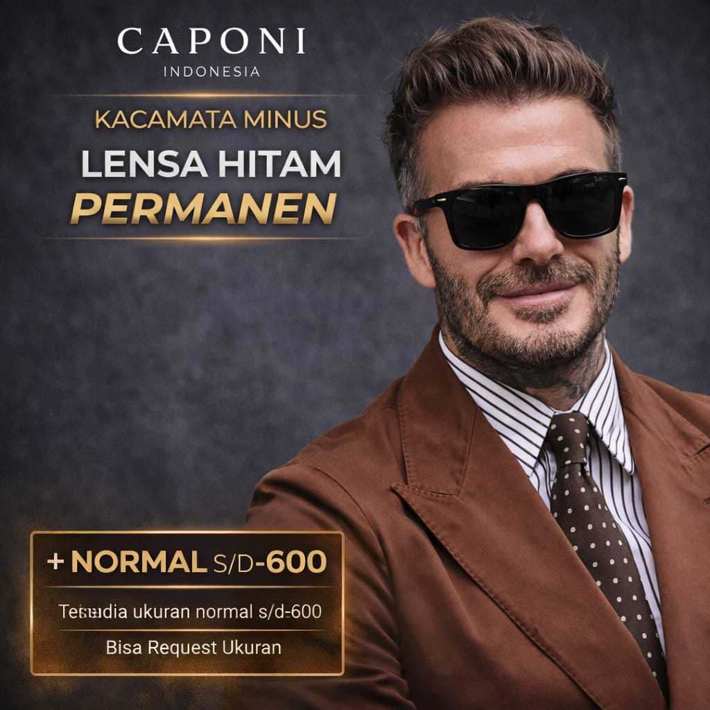 CAPONI Kacamata Minus Hitam Pria Lensa Permanen Frame Retro Kotak Besar Tebal Kaca Mata Anti Silau
