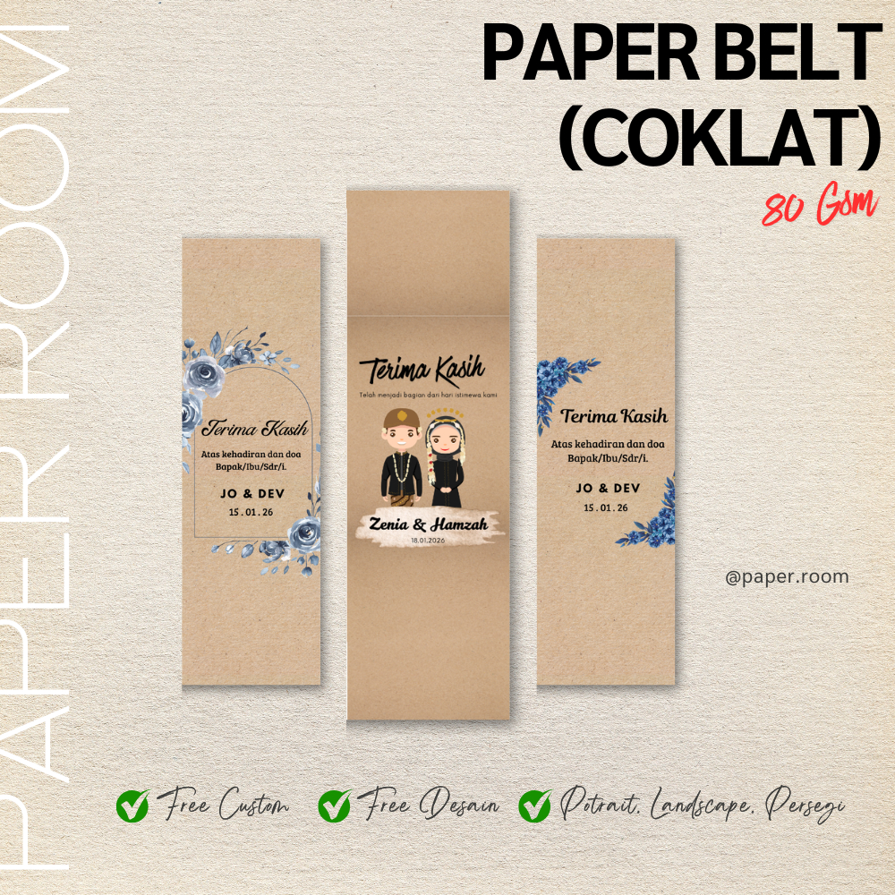 Cetak Paper Belt | Paper Belt Kertas Coklat | Paper Belt Wedding Gift | Custom Paper Belt