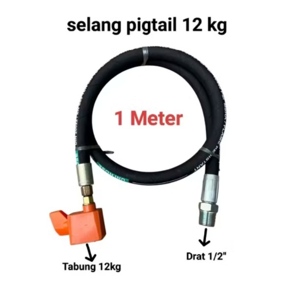 selang pigtail gas 12 kg + Regulator zeppelin