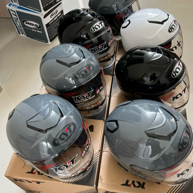 TERMURAH KYT KYOTO ORIGINAL SOLID PUTIH GREY HITAM GLOSSY HELM OPEN FACE
