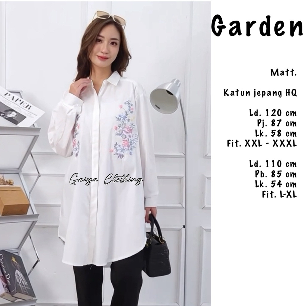 TUNIK JUMBO PUTIH WANITA KATUN JEPANG BIGSIZE BORDIR ASLI - GARDEN TUNIK