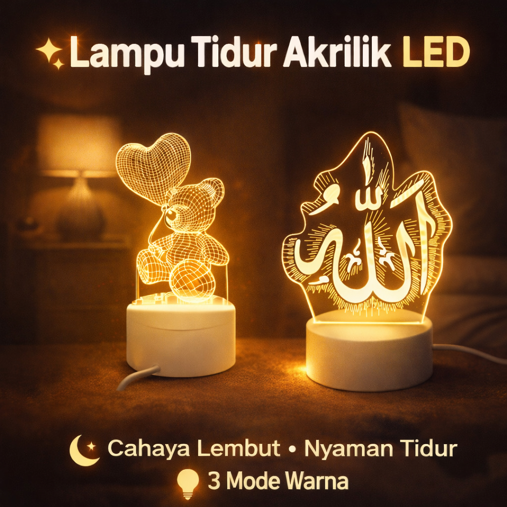 Lampu Tidur Karakter Akrilik LED Legacy | Lampu Hias Meja 3 Warna | Kado & Dekor Kamar