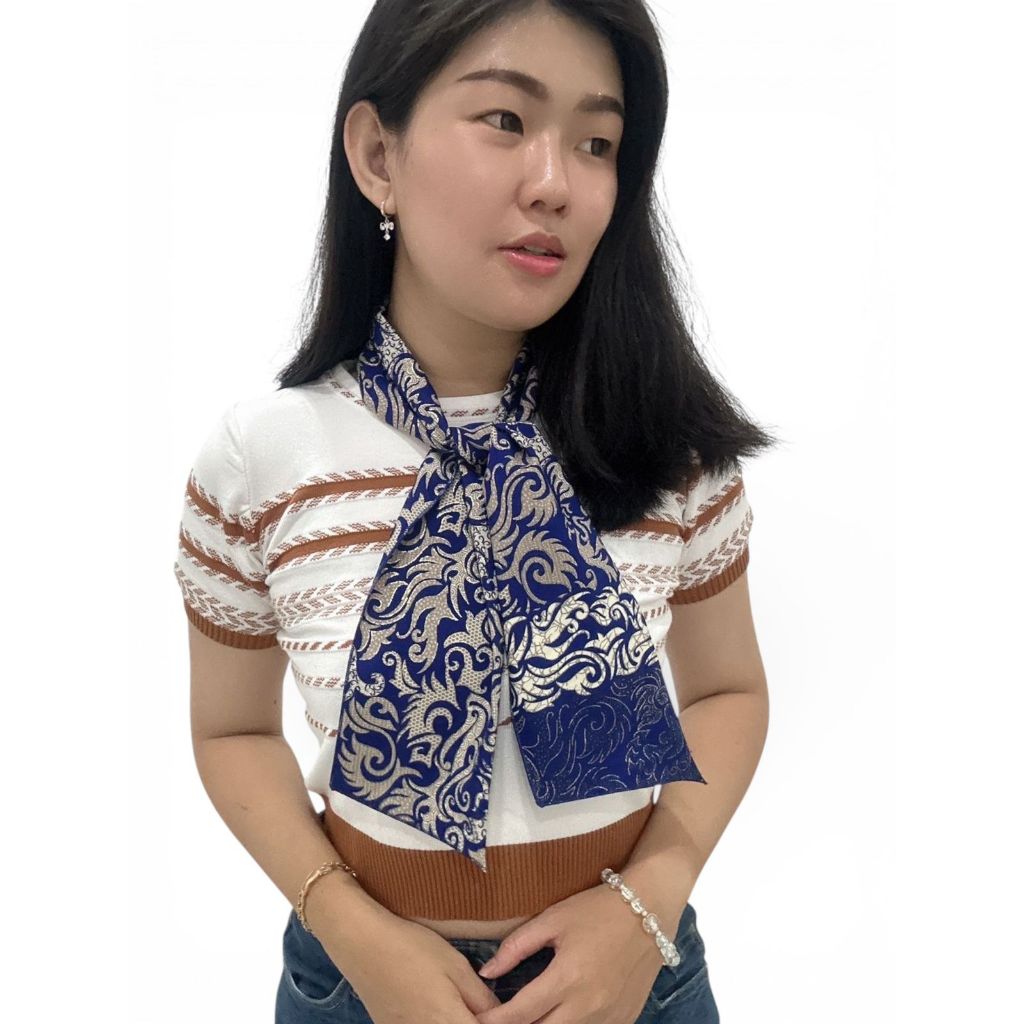 Selendang Syal Batik Biru Navy Khas Indonesia - Souvenir Indonesia