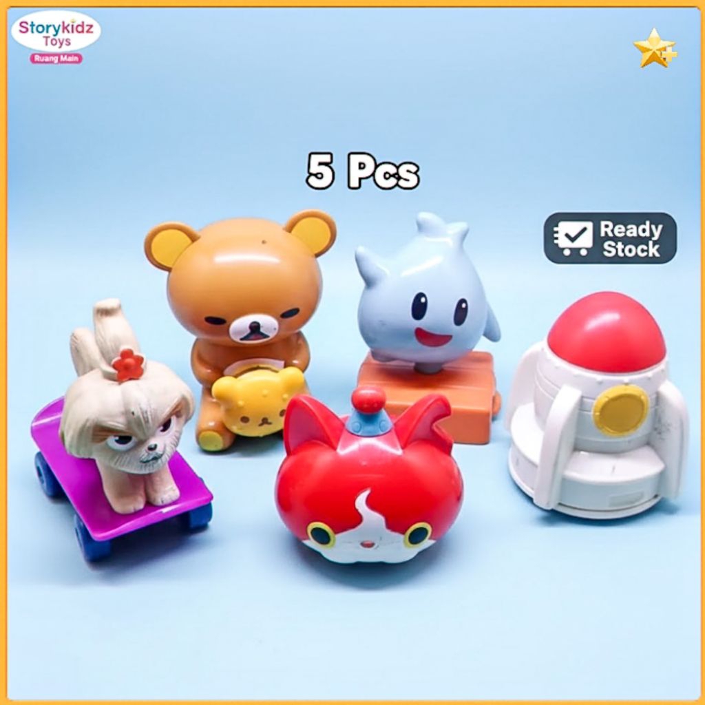 Paket 5 Pcs Mainan McDonalds Happy Meal Vintage Rilakkuma Jibanyan Yokai Watch Mario Bros Luma