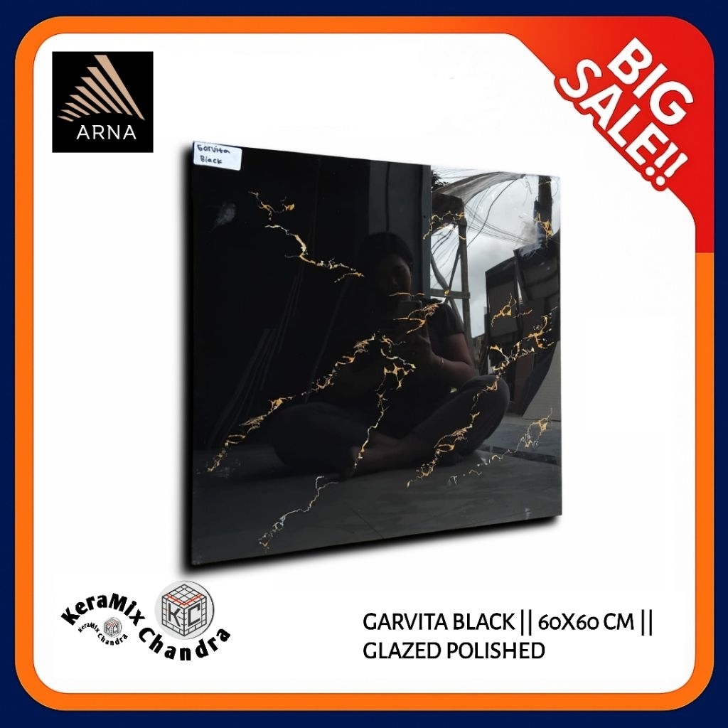 Granit Hitam Murah Promo ARNA Garvita Black 60x60 KW 1 Grade A - Glazed Polished || Granit Hitam Mot