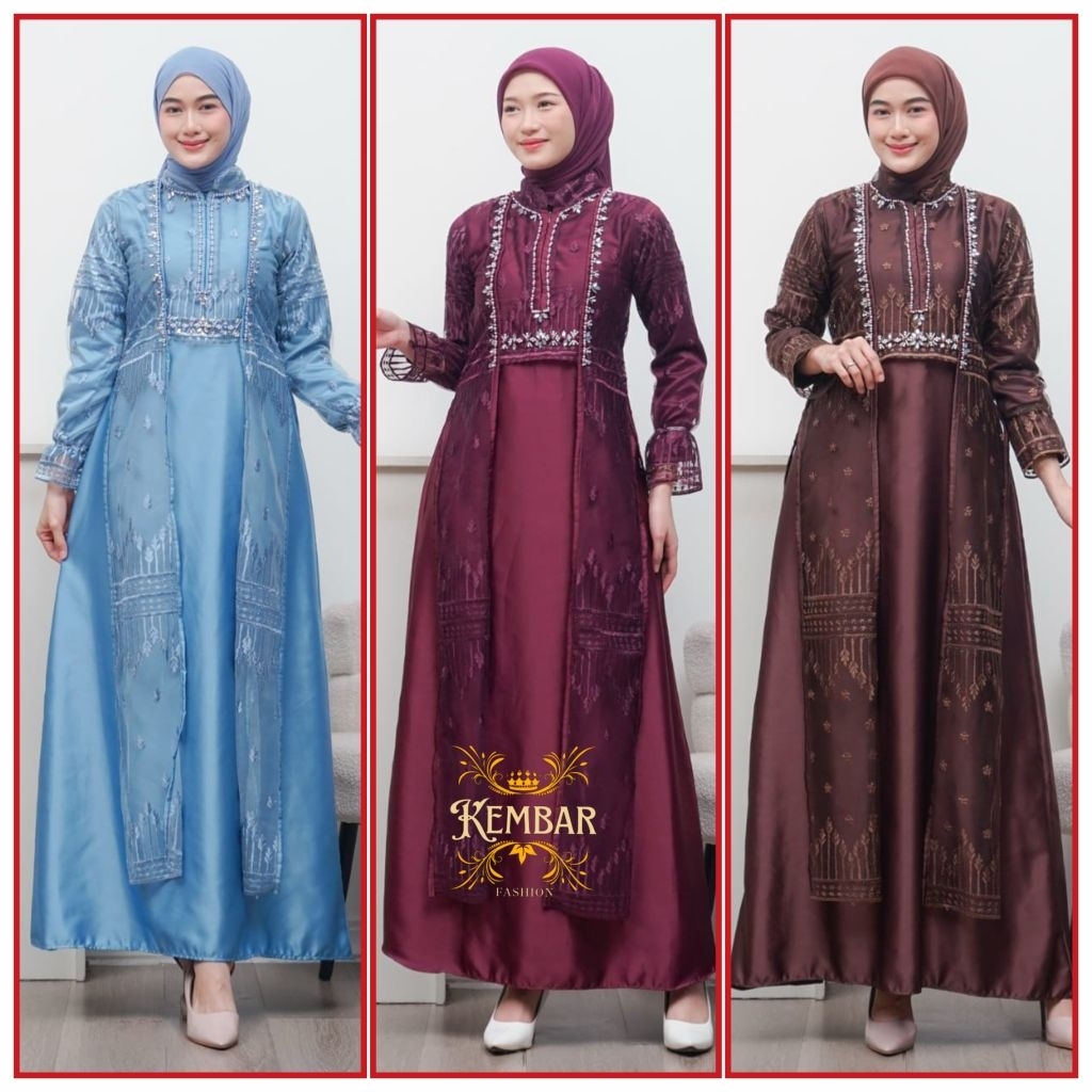Anisa Dress 2in1 Premium – Dress Inner + Rompi Outer Lepas Pasang Brokat Tulle Bordir Payet Handmade