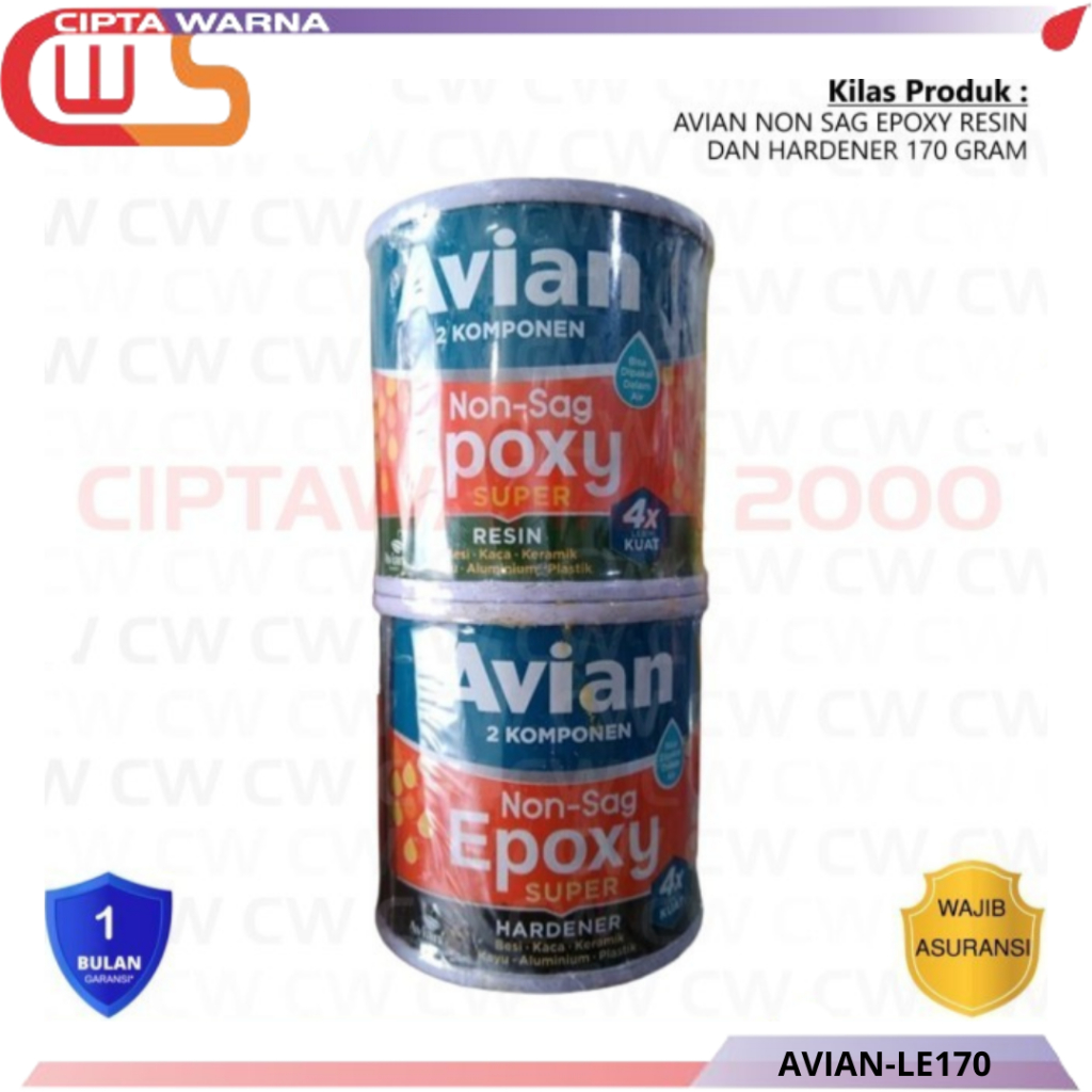 Lem EPOXY Non Sag Avian - Dempul Kapal besi plastik fiber Beton Kayu 170 gram - C1 CWS