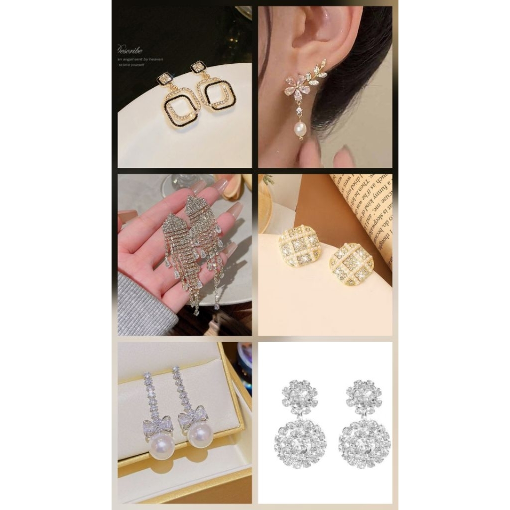 Anting Korea Panjang Rumbai Elegan Wanita – Anting Silver Mutiara Pita Premium Kekinian Viral AKAB