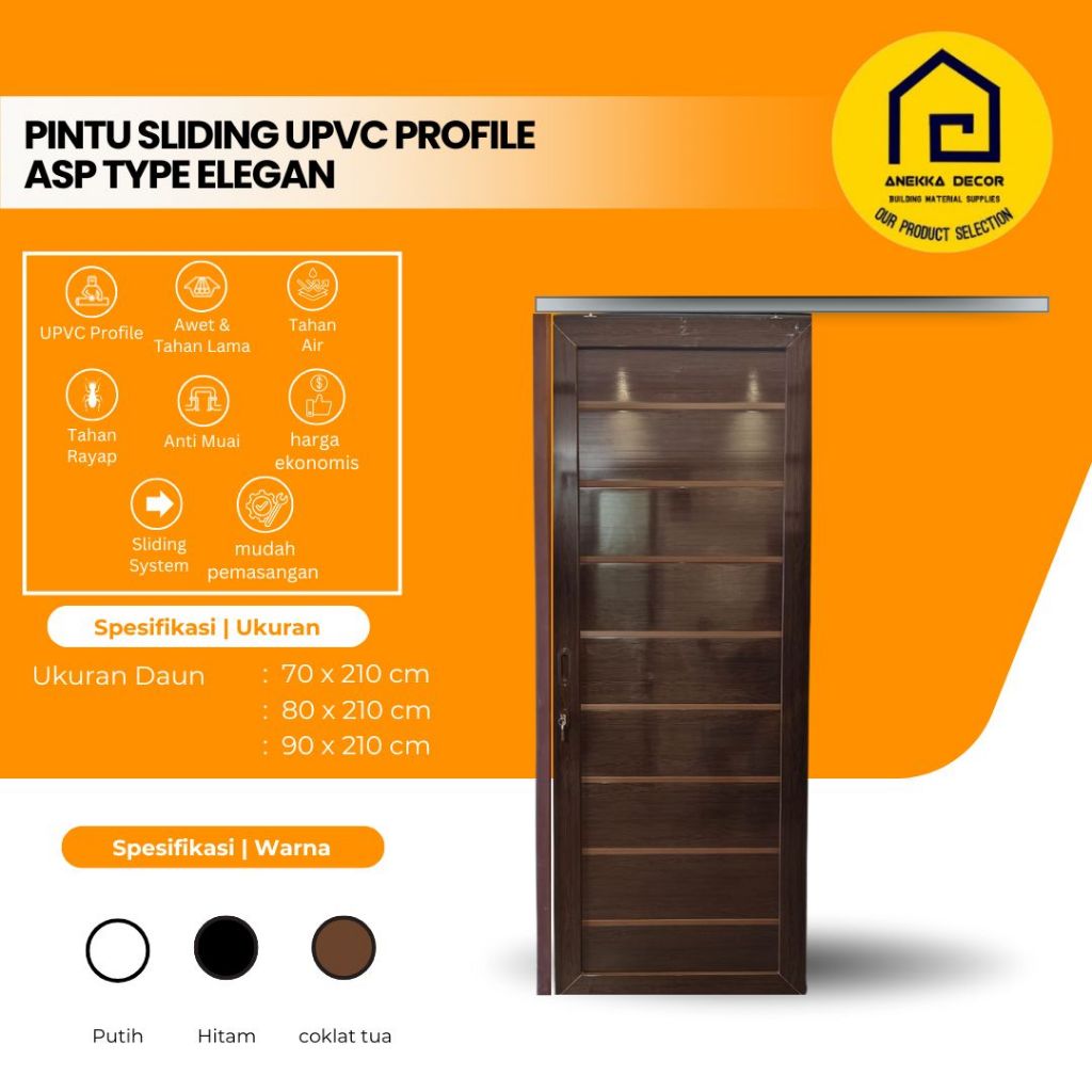 Pintu UPVC Sliding ASP Type Elegan komplit set ukuran | Pintu Kamar tidur | kamar mandi tahan air