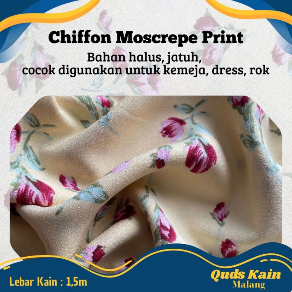 Kain Chiffon Moscrepe Print | Kain Sifon Motif Bunga