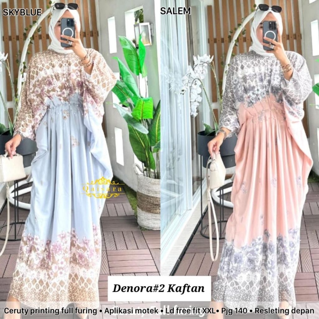 Denora Kaftab by Qaisara - dress ceruty printing full furing - gamis wanita model terbaru kekinian -