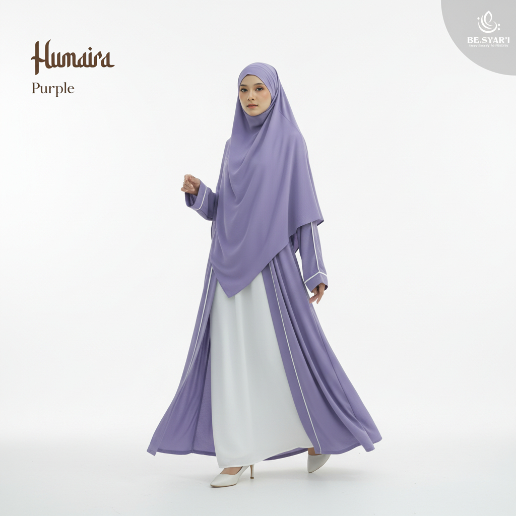 Humaira Purple – Abaya Syar’i Warna Ungu Pastel | French Khimar Adem & Ringan