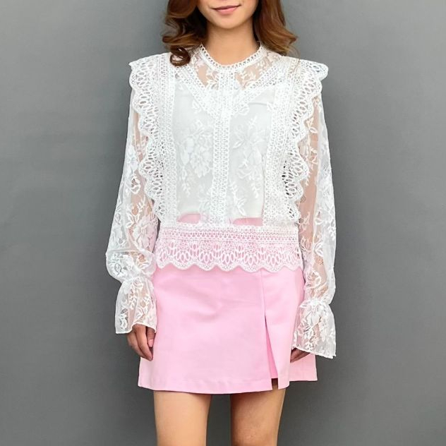 Magnolia Collection Atasan Wanita Blouse Brokat Lengan Panjang Putih