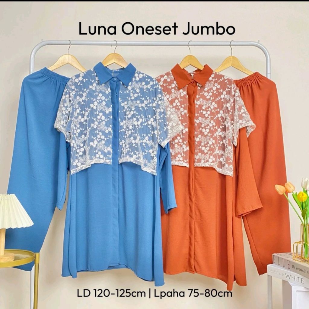 Eshantai Luna Oneset Brokat Jumbo LD 120-125 | Setelan Celana Bigsize Busui Friendly Kondangan untuk