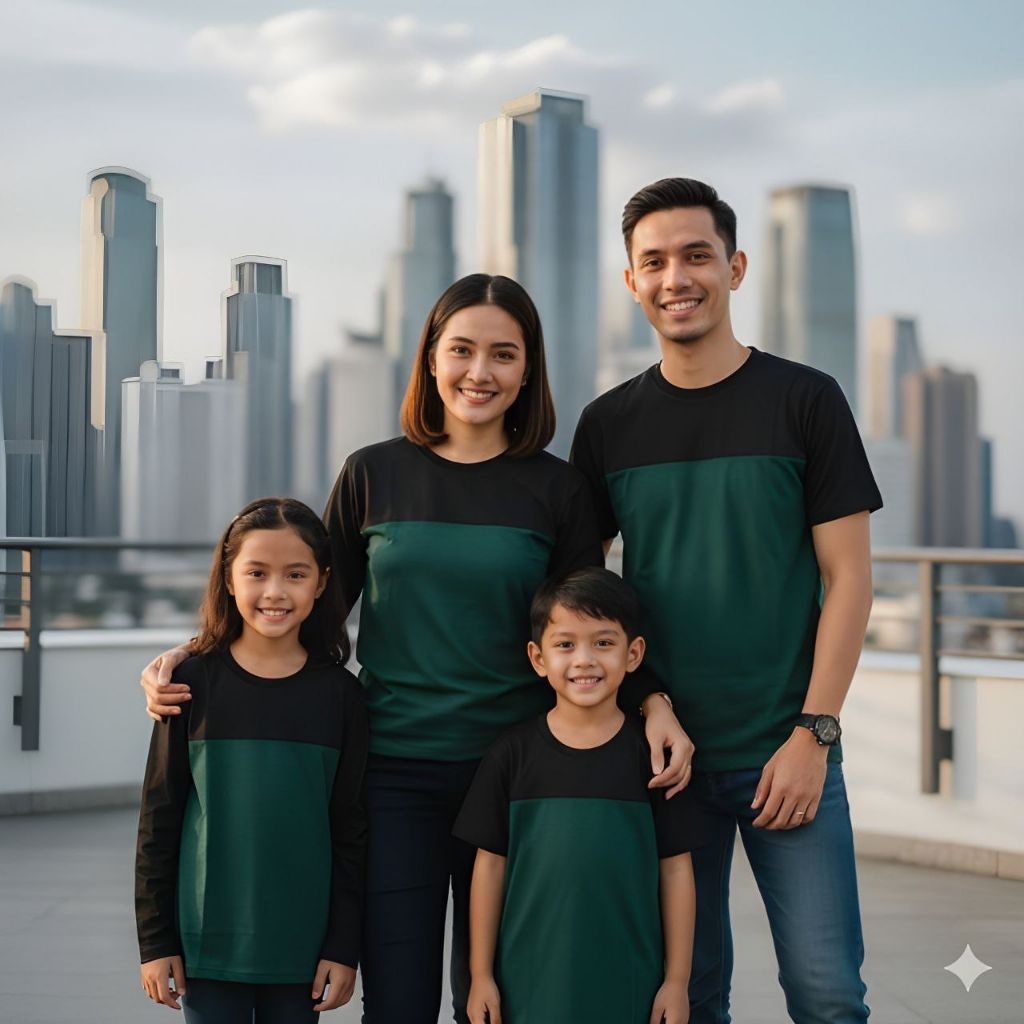 (HITAM HIJAU BOTOL) kaos couple keluarga KOMBINASI 2 WARNA sampai BIG SIZE cotton combed 24s premium