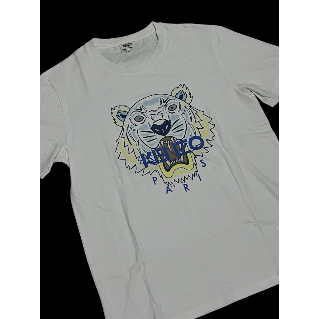 Kenzo Tiger White T Shirt Blue Logo (L)