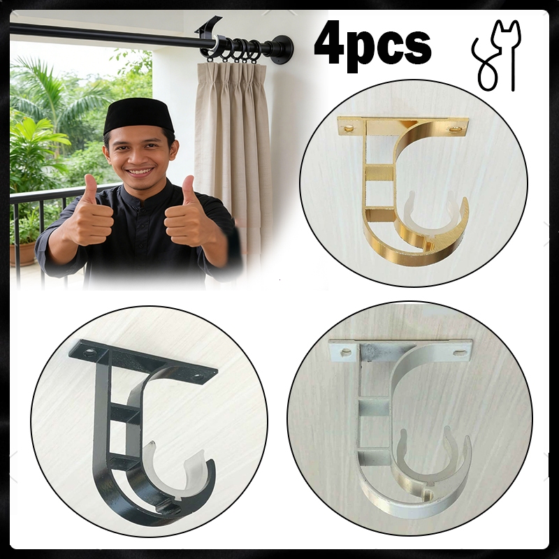 Isi4 Bracket Gorden Tebal Gagang Horden Alloy Curtain Rod Brackets Braket Tiang Gorden Kaki Gorden P