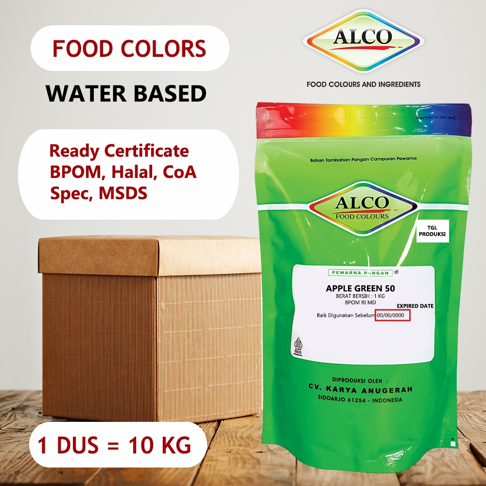 Pewarna Makanan Kue Bubuk ALCO 1 KG Mixing Colour Warna Hijau 1 DUS ISI 10 POUCH