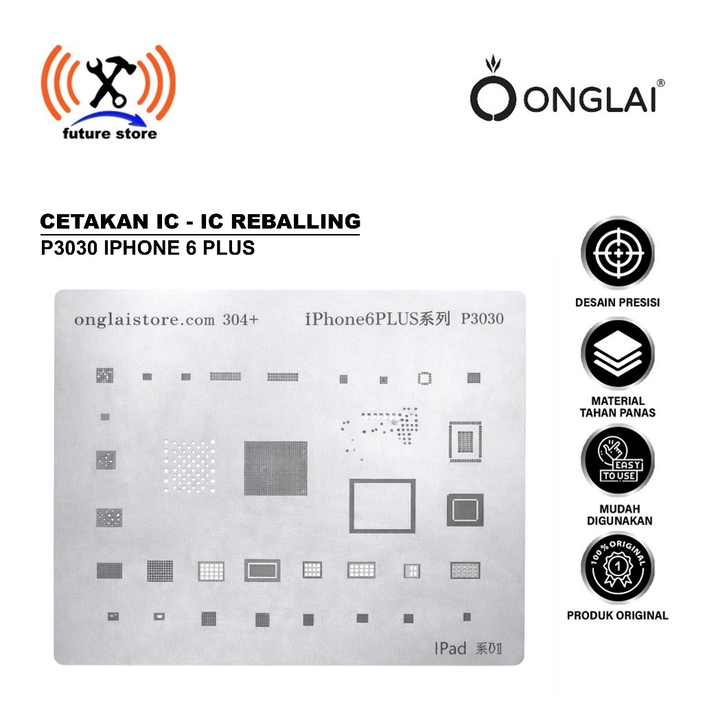 ONGLaistore CETAKAN IC IPHONE 6 PLUS P3030 STEEL 304 TEBAL - STENCIL IC ONGLAISTORE P3030 IPHONE 6 P