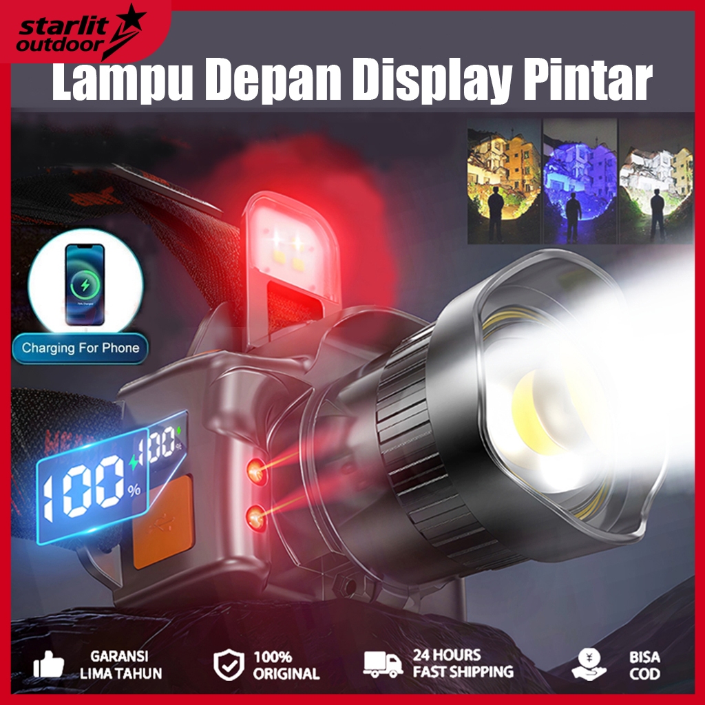 Senter Kepala Led Power Bank Headlamp Zoomable Super Bright - FITUR ANTI NYAMUK LASER MERAH - Fungsi