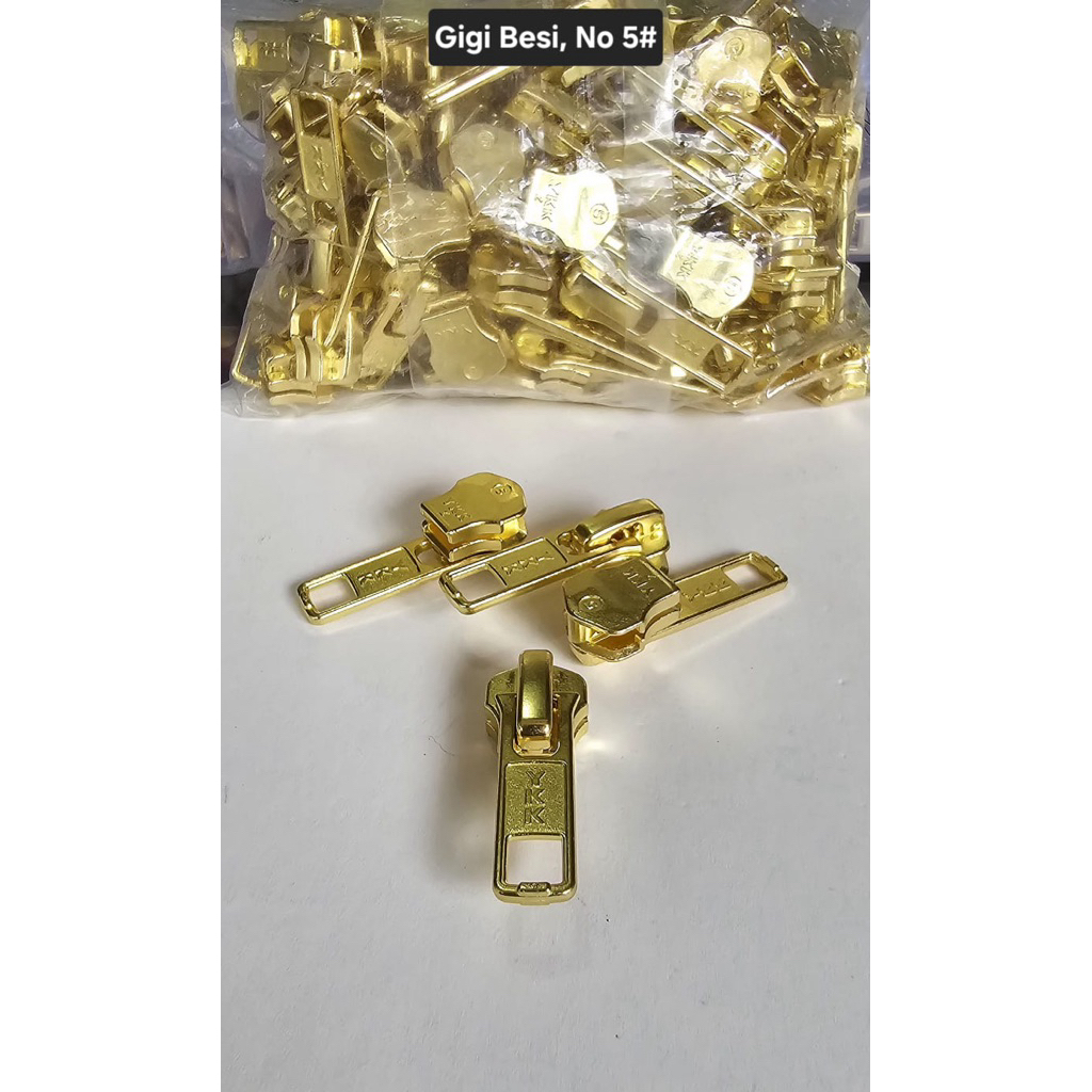 Kepala Resleting YKK TERMURAH / Kepala Resleting YKK Gigi Besi No 5 Warna Gold / Emas / Untuk Jaket 