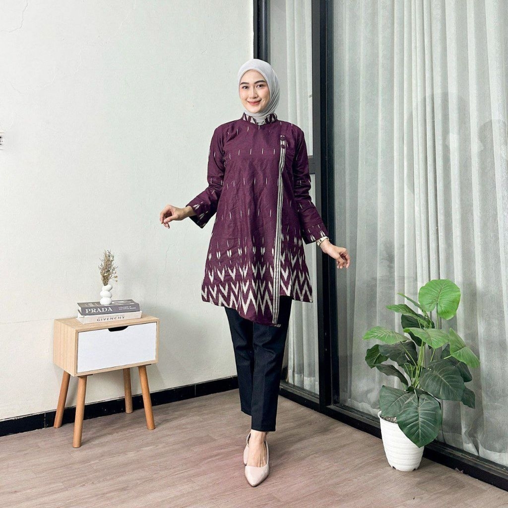 TUNIK BATIK WANITA KANCING DEPAN/TUNIK BATIK MODERN BATIK TIGA SAUDARA