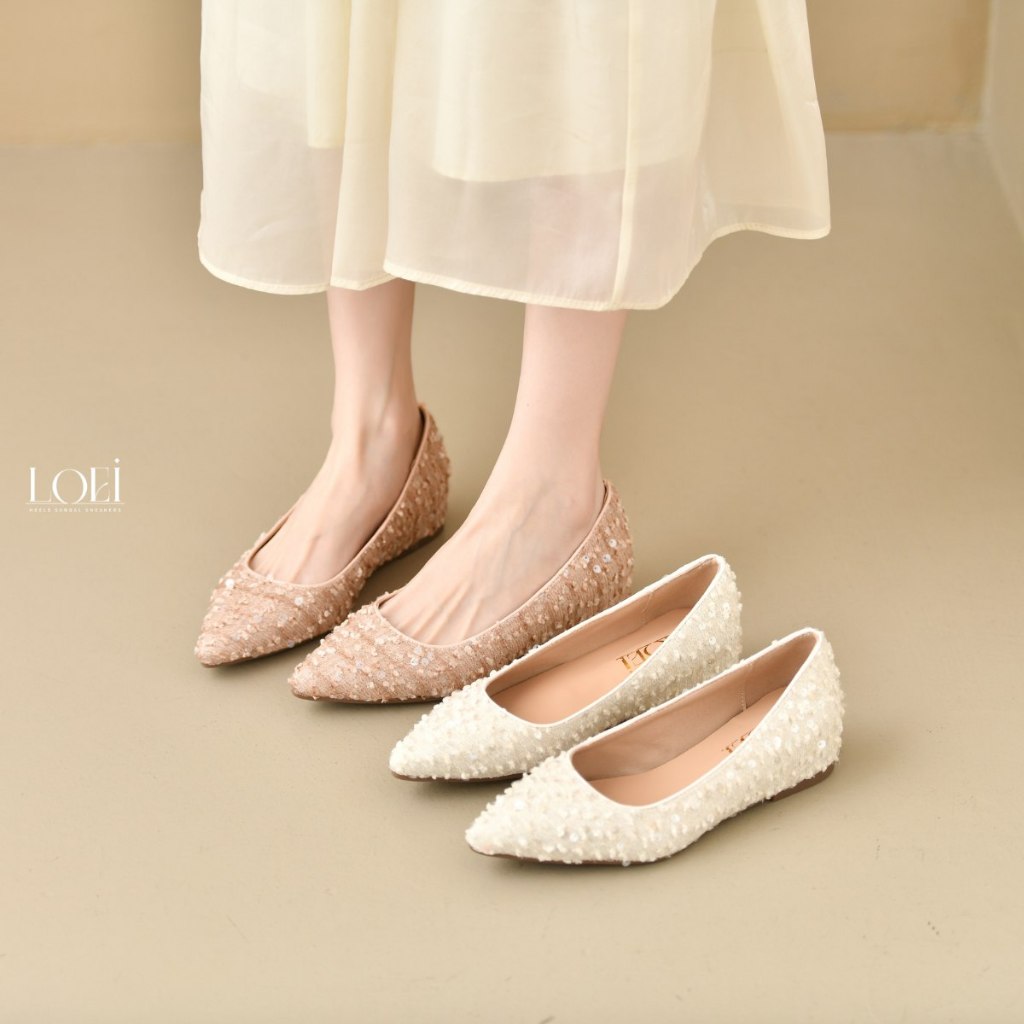 LOEI Michie Sepatu Elegan Wanita - Sol dalam 3 cm Pointed Shoes Toe Payet Mewah 3033