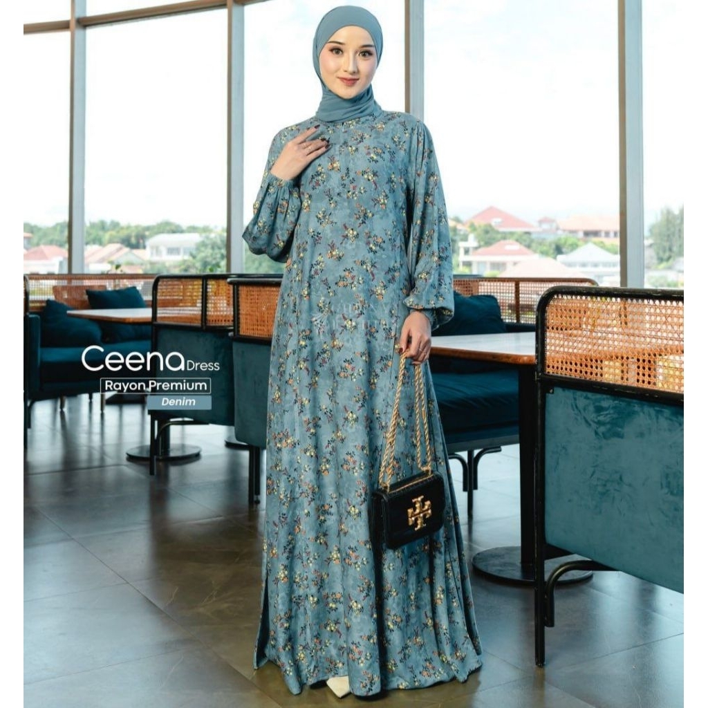 Ghiina Fashion - Ceena Dress Bahan Rayon Premium Motif Flower Gradasi Warna Bunga Kecil Variasi Lipa