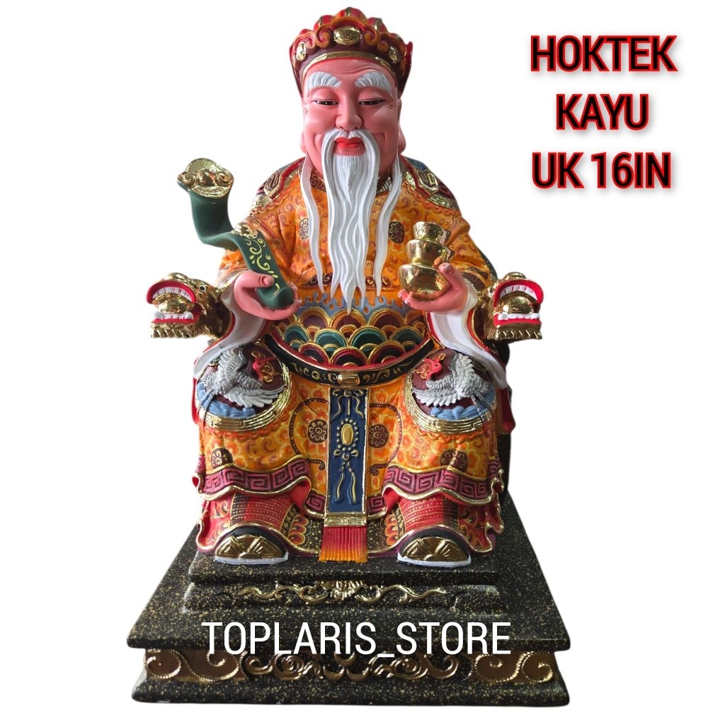 Patung Dewa Bumi Hoktek Kayu 16in