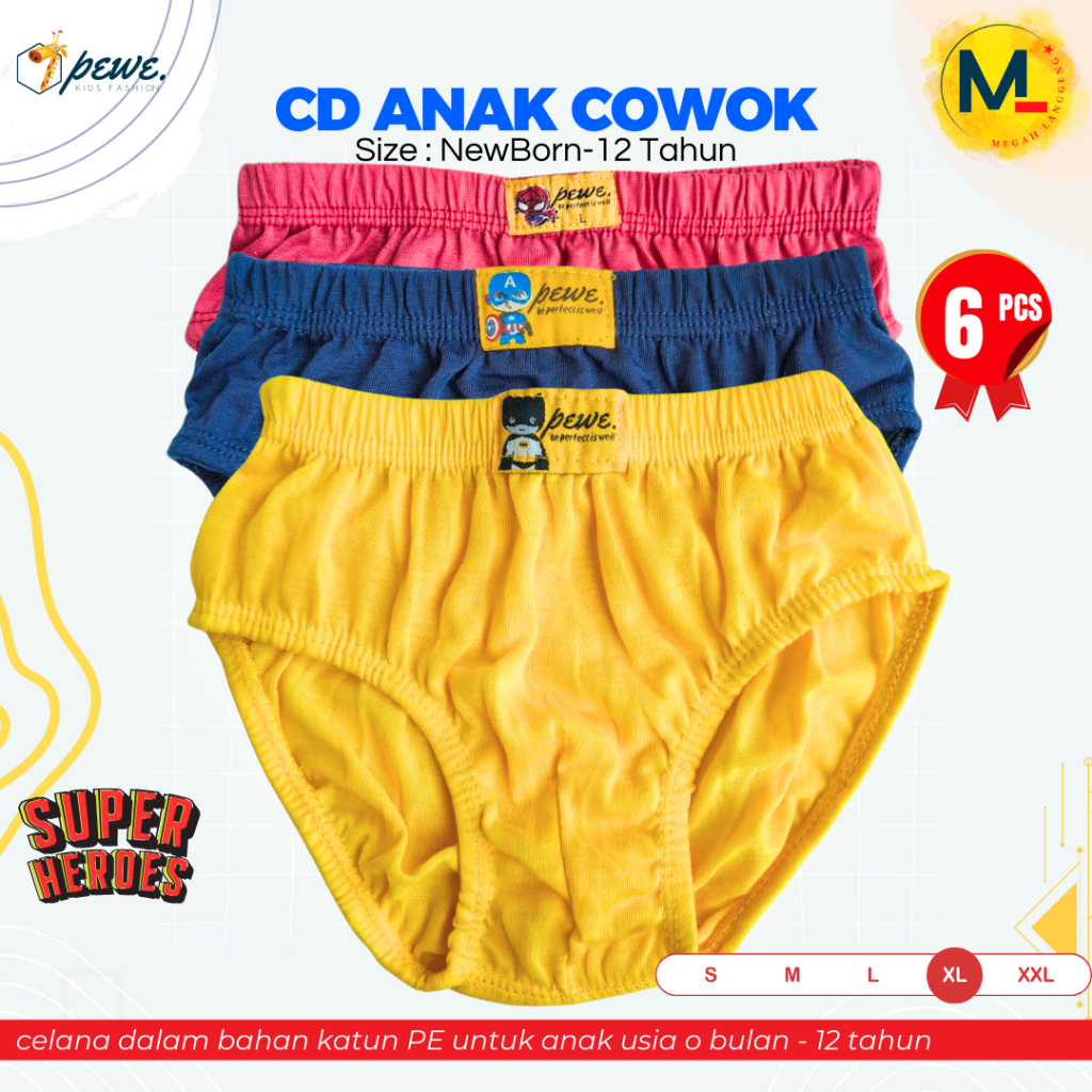 6 Pcs Celana Dalam Anak Laki Sempak Anak Cowok umur 12-13 tahun Model Polos - cd anak laki laki Pewe