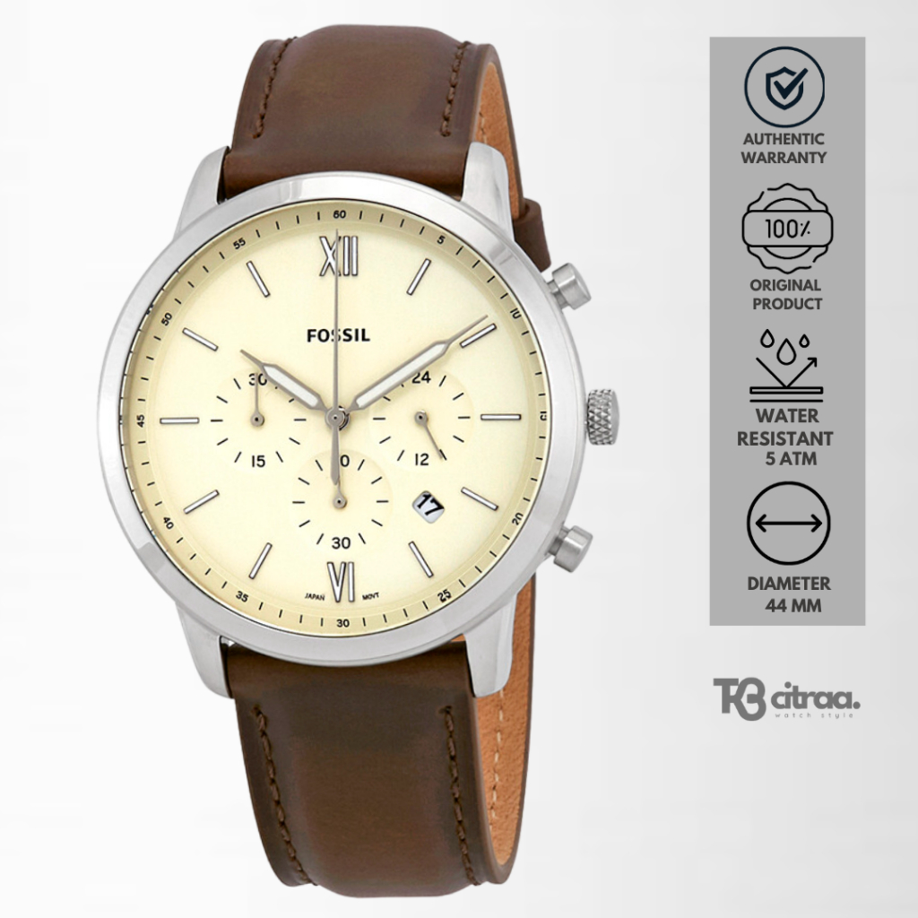 Jam Tangan Pria Fossil Neutra Chronograph Kulit Brown Dial Beige Casual Original FS5380