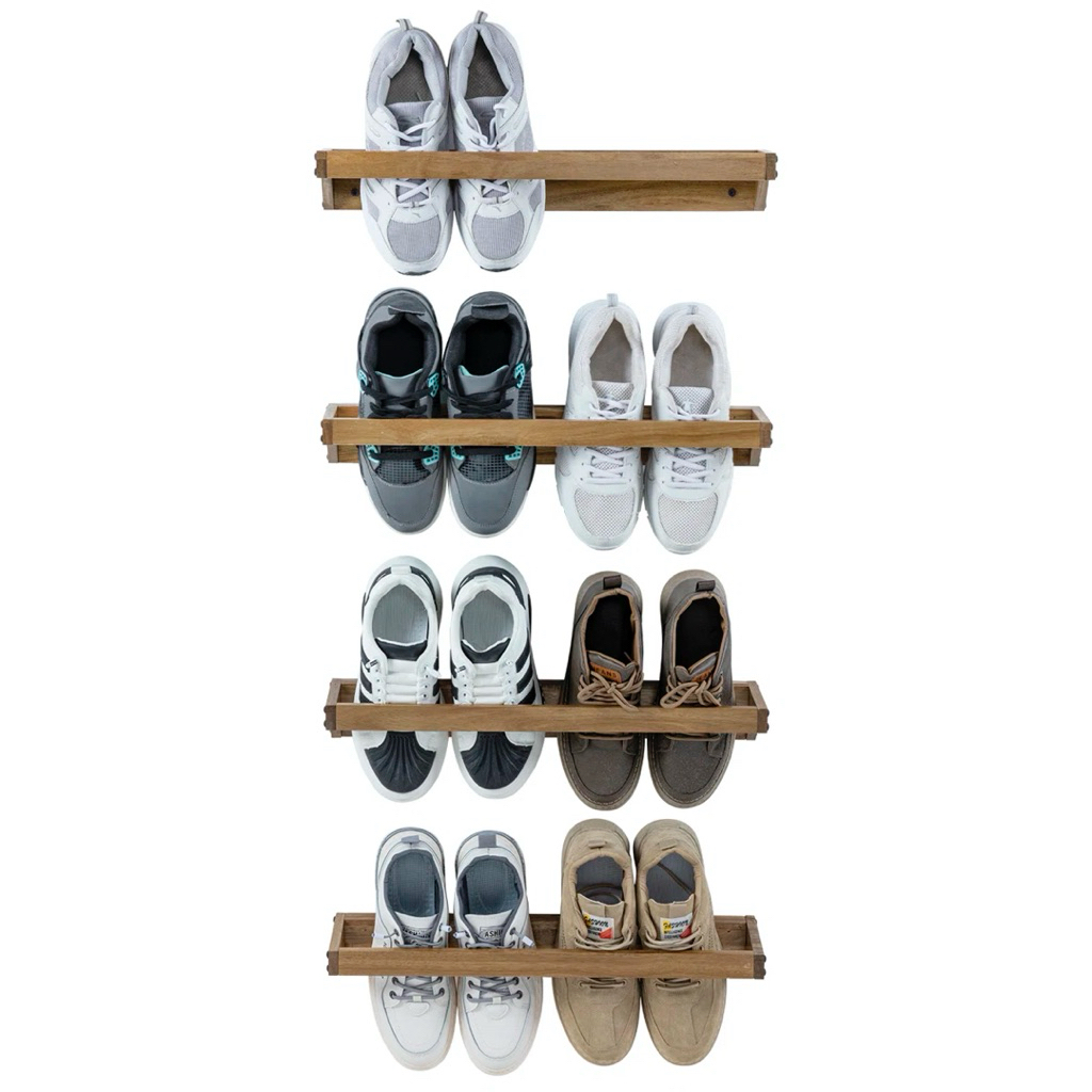 Rak Sepatu Dinding Kayu Jati Isi 2pcs | Rak Sepatu Tempel Minimalis Estetik