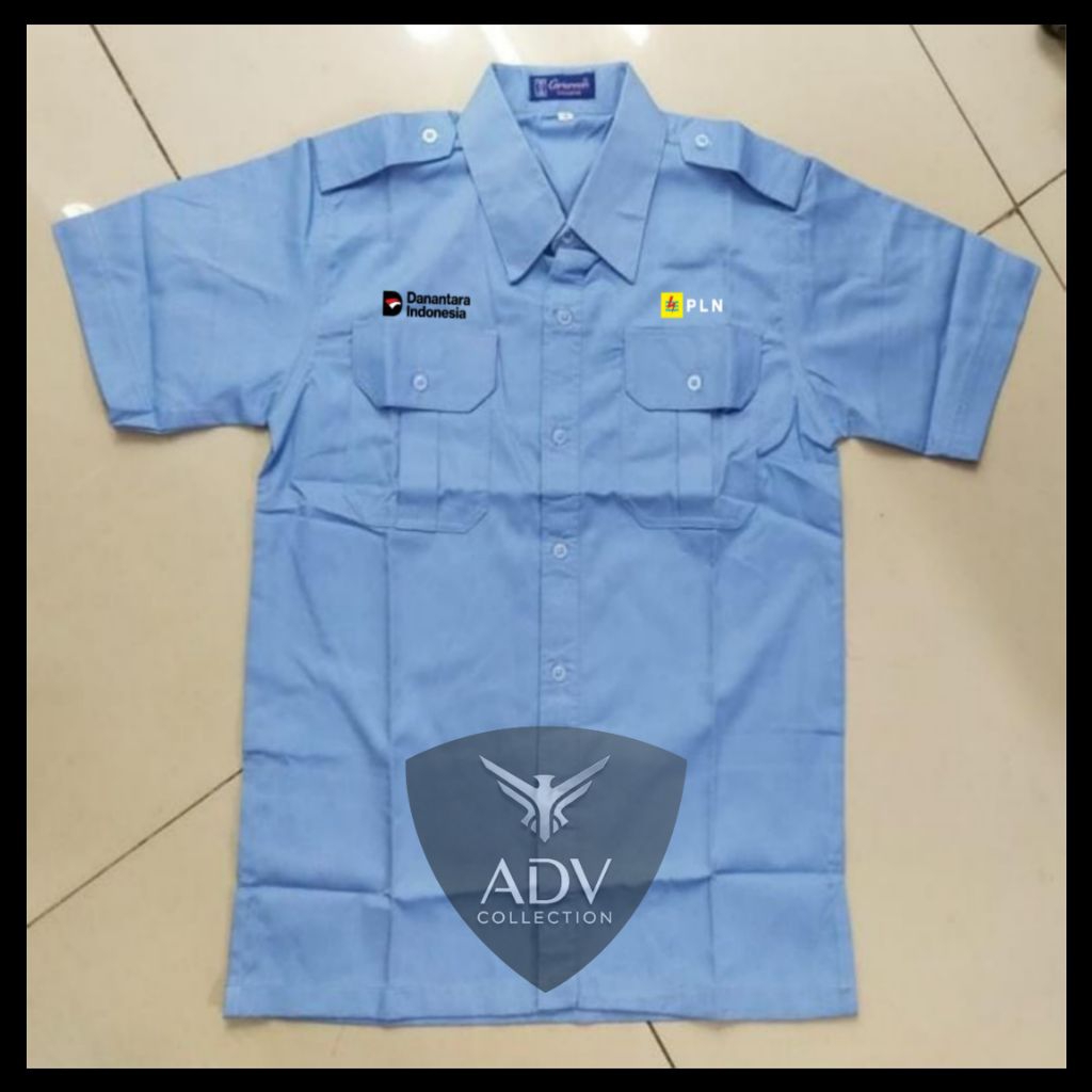 Kemeja PLN Seragam Danantara PLN Biru Muda PDH Lengan Pendek Pria