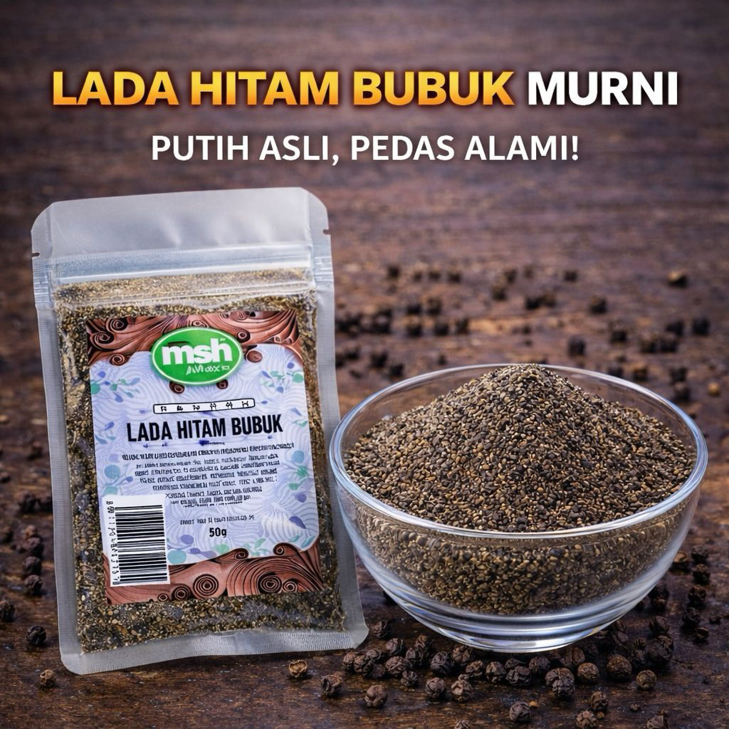 MSH Lada Hitam Bubuk 50 g , Lada Hitam Bubuk Original , Lada Hitam Bubuk Premium , Bubuk Lada Hitam 