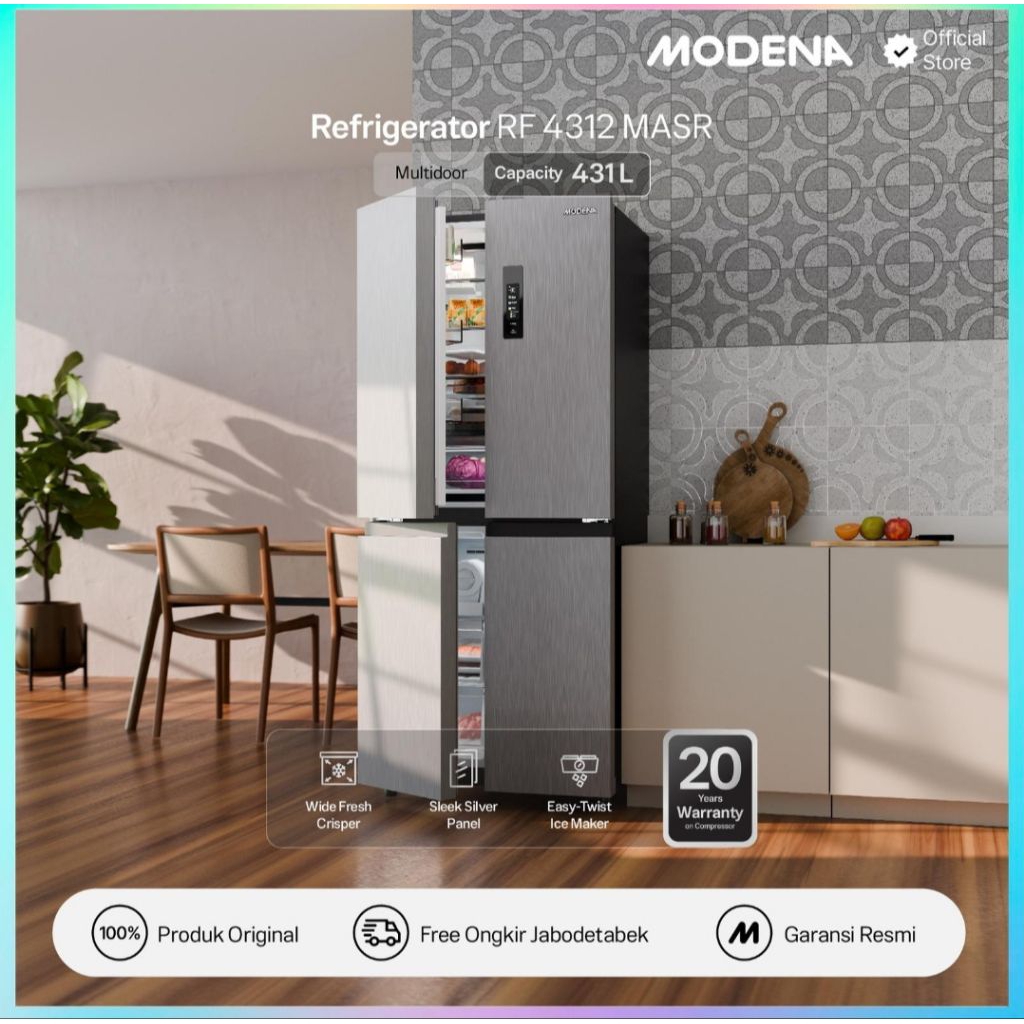 KULKAS MODENA REFRIGERATOR RF4312 MASR KULKAS MODENA 4 PINTU RF4312MASR KULKAS MODENA 4PINTU SIDE BY