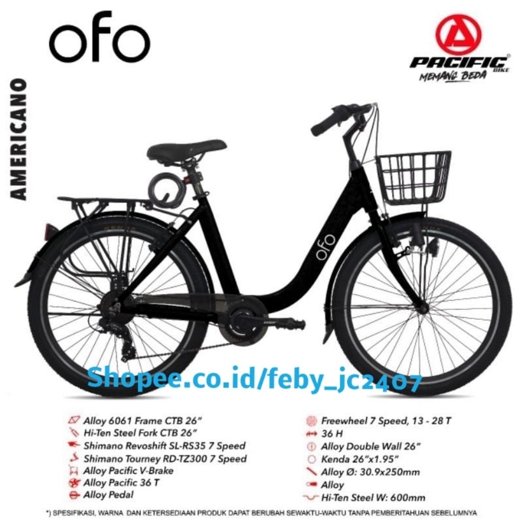 Pacific Ofo Sepeda Mini Keranjang Ofo Ctb 26 7 speed Frame Alloy Minion