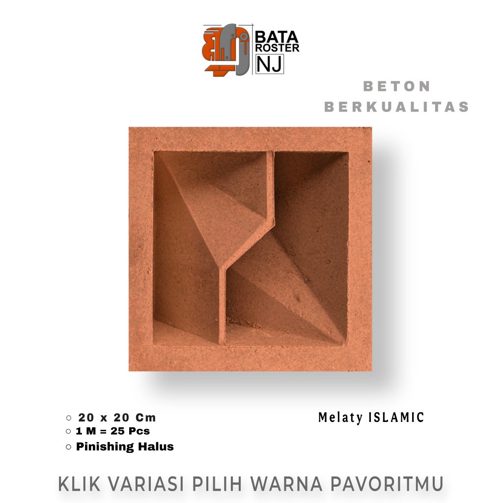 BATA ROSTER NJ - Roster Beton Minimalis - Anti Tampias, Dua Muka, 20 x 20 | Loster Merah | Ventilasi