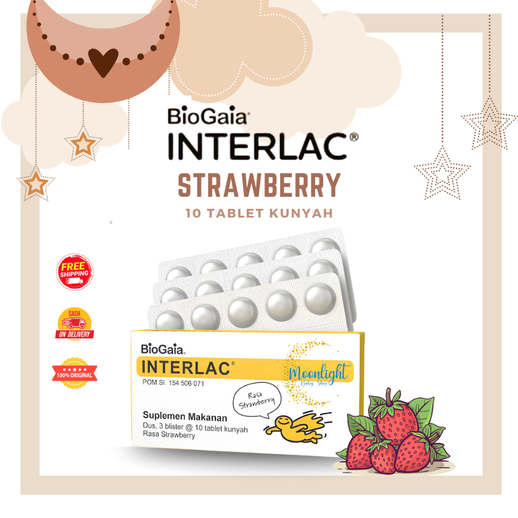 Interlac Probiotik Tablet Kunyah Strawberry - 1 Strip @ 10 tablet