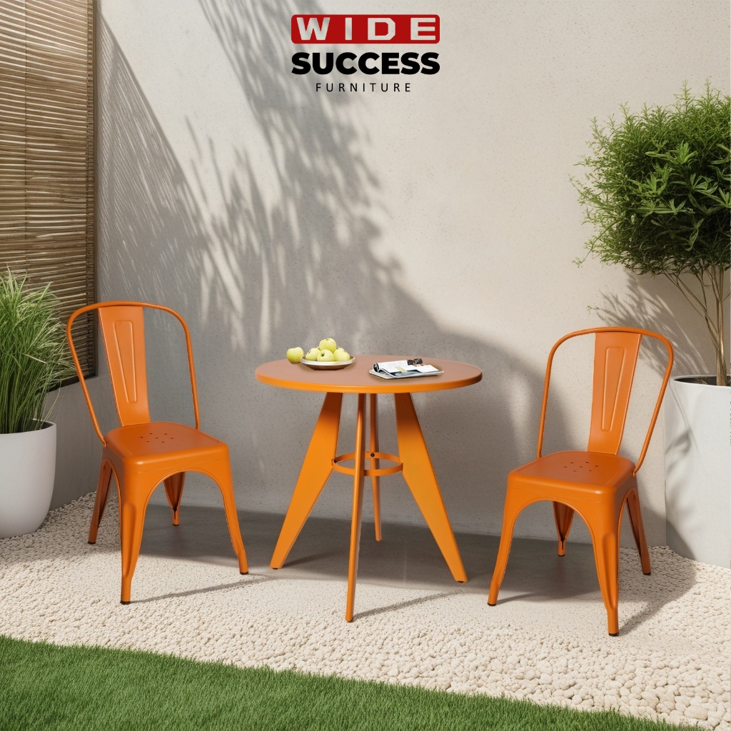 [set 1 Meja +2 Kursi]Meja bundar cafe, dengan kursi belakang, taman, outdoor,teras, full besi, kokoh