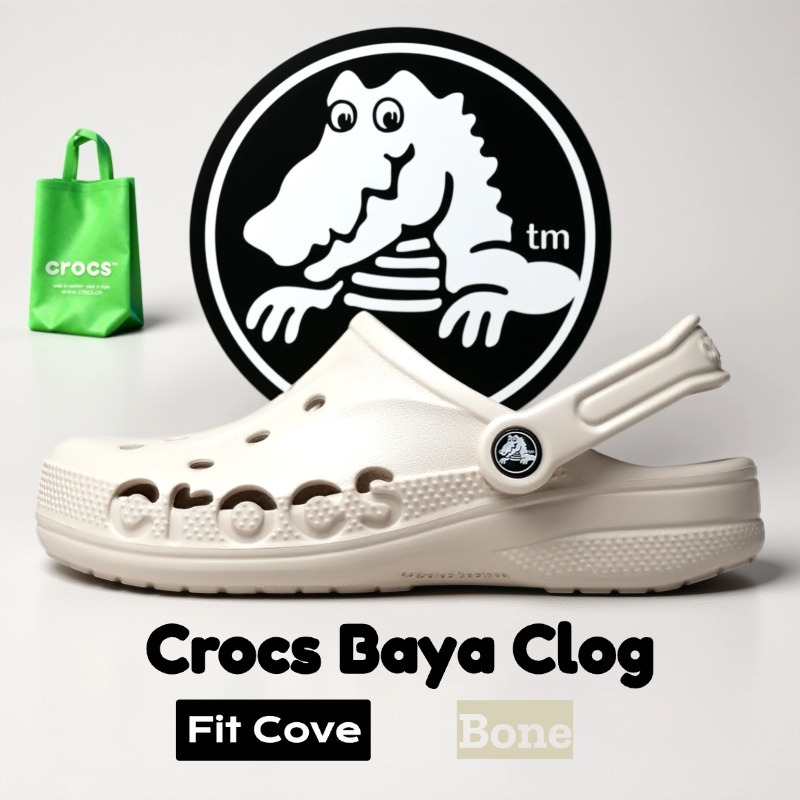 [COD] ORIGINAL Crocs Classic Baya Clog /Classical Baya Crocs Sandal Wanita/Sandal Crocs Pria-Bone
