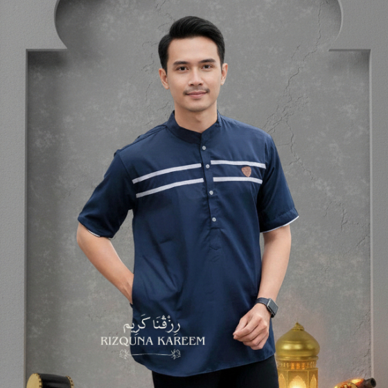 [Rizqunakareem] Baju Koko Pria Lengan Pendek Corak List Dua Baju Koko Dewasa Terbaru 2026